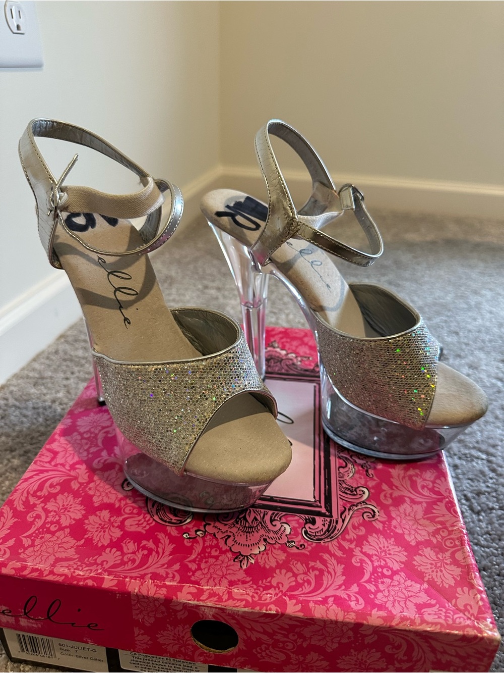 Ellie Silver Glitter Platform Ankle-Strap Heels